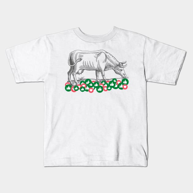 Cow said she likes to feed on likes - artivism aesthetic Kids T-Shirt by Cachaldora